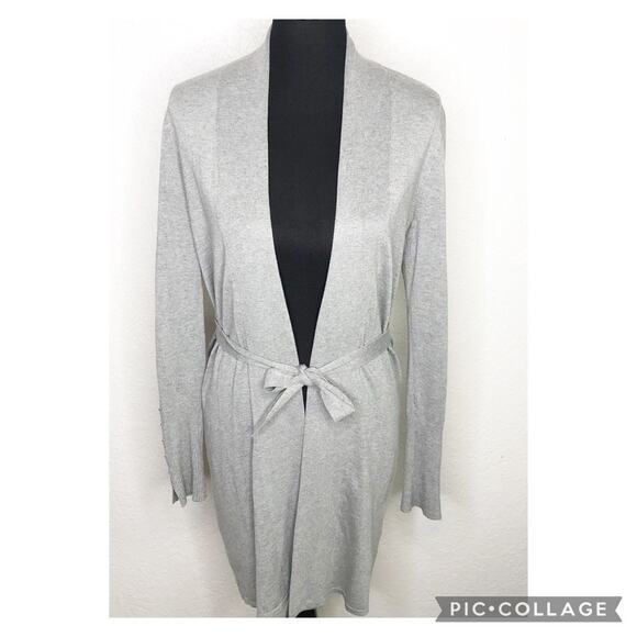 WHBM gray open front waist tie long cardigan sweater size Extra Small XS - Picture 1 of 15